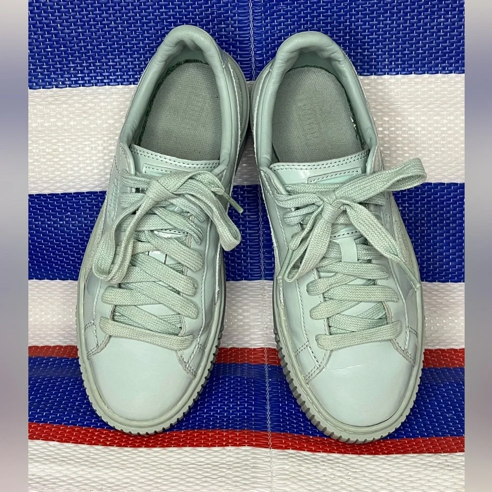 PUMA - Women's Mint Green Leather Basket Platform Sneakers Size 7.5 Shoes Unisex